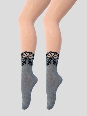 Колготки Девочкам Para socks Персиковый; Серый меланж Узоры (фото 1)