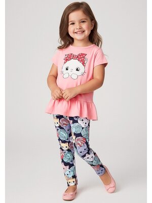 Комплект Девочкам Юлала Розовый; Чернильный Кошка (фото 1)