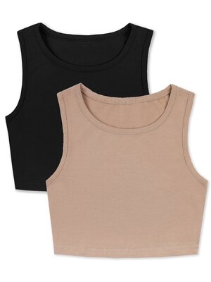 Комплект топов Девочкам Юлала Бежевый; Чёрный Без рисунка (фото 1)