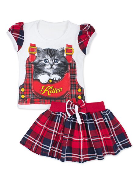 Комплект для девочки Девочкам Россия Белый; Красный Кошка (фото 1)