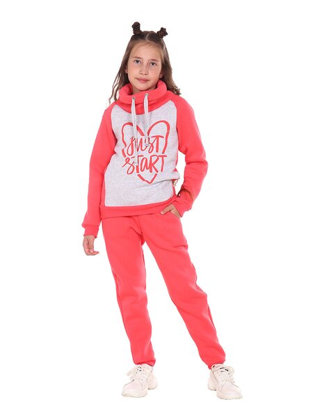 Костюм для девочки Девочкам Россия Серый меланж; Коралловый Надпись (фото 1)