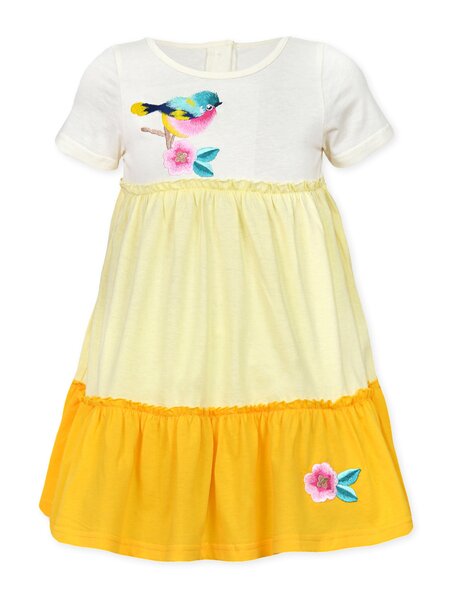 Платье для девочки Девочкам Лунёва Молочный; Жёлтый Птичка (фото 1)