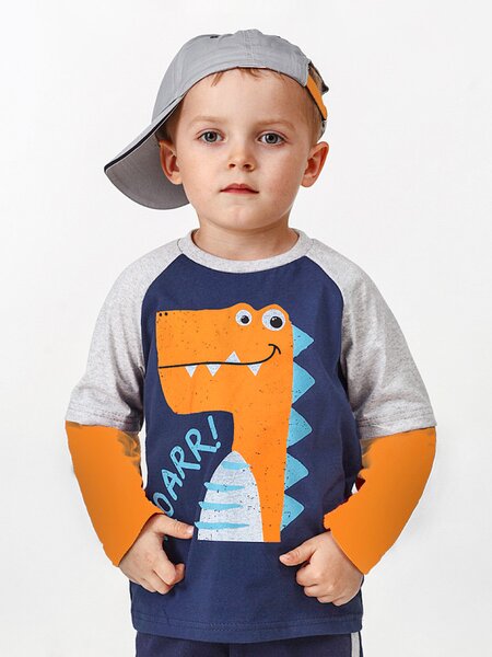 Лонгслив для мальчика Мальчикам Юлала Синий тёмный; Оранжевый Динозавр (фото 1)