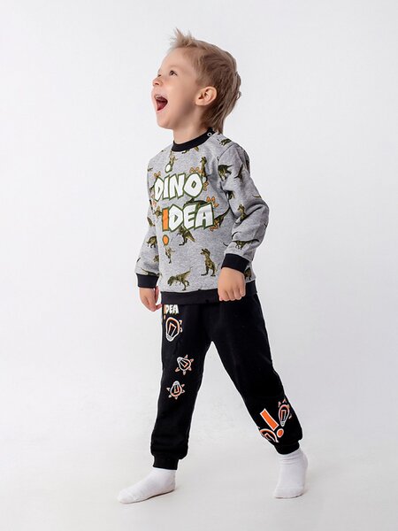 Костюм для мальчика Мальчикам Юлала Серый меланж; Чёрный Динозаврики (фото 1)