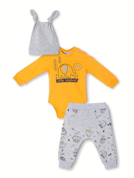 Комплект ясельный Новорождённым Россия Жёлтый; Серый меланж Слоник (фото 1)