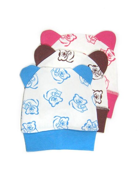 Шапочка с ушками Новорождённым Юлала Микс Мишки (фото 1)