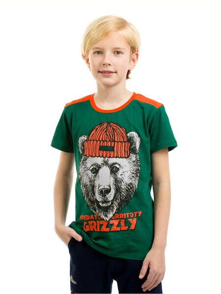 Футболка Мальчикам Baby style Зелёный тёмный Медведь (фото 1)