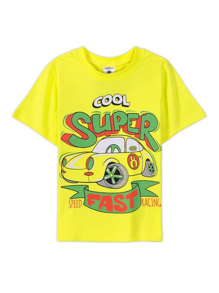 Футболка Мальчикам Весёлый супер-слонёнок Жёлтый Машинка (фото 1)