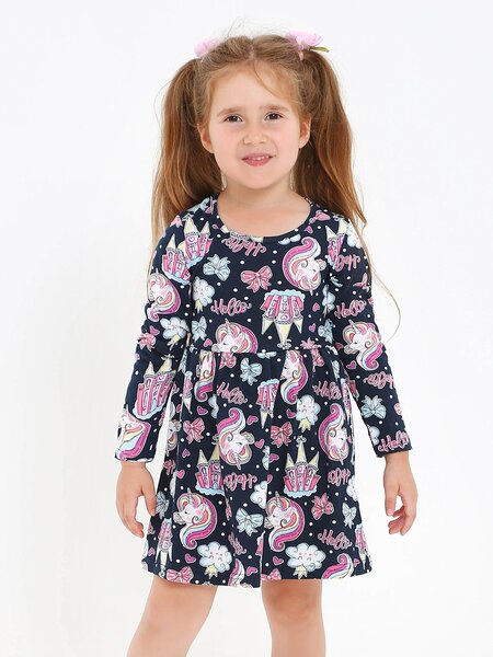 Платье Девочкам Ивашка Чернильный Единороги (фото 1)