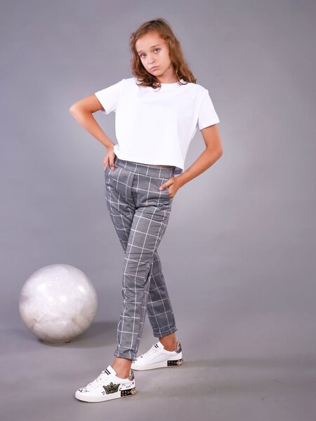 Брюки Девочкам Россия Серый светлый Клетка (фото 1)