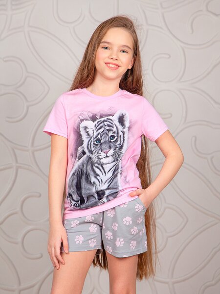 Пижама Девочкам Стиляж Розовый; Серый Тигр (фото 1)