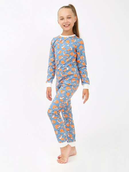 Пижама Девочкам Ивашка Серо-синий Лисички (фото 1)
