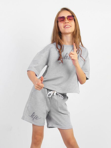 Костюм Девочкам Bonito Серый меланж Надпись (фото 1)