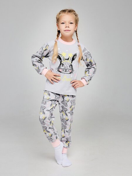Пижама Девочкам Россия Серый; Розовый Зайка (фото 1)