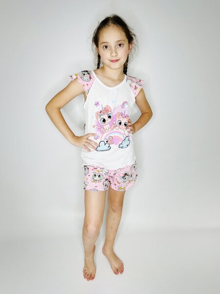 Пижама Девочкам Россия Белый; Розовый Кошки (фото 1)