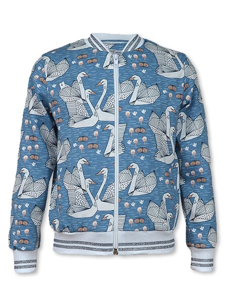 Бомбер Девочкам Лунёва Серо-синий Лебеди (фото 1)