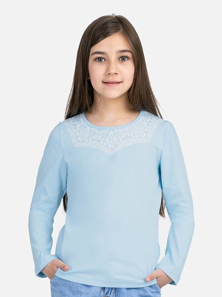 Лонгслив Девочкам Россия Голубой Узоры (фото 1)