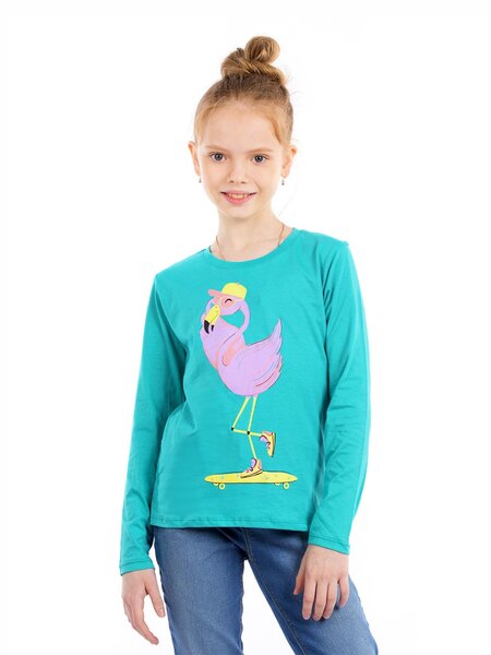 Лонгслив Девочкам Baby style Изумрудный Фламинго (фото 1)