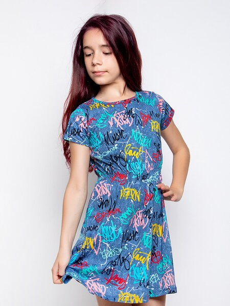 Платье Девочкам Юлала Синий тёмный Надписи (фото 1)