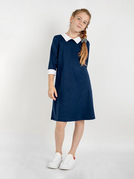 Платье Девочкам Юлала Синий тёмный; Белый Без рисунка (фото 1)