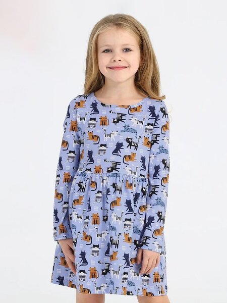 Платье Девочкам Россия Синий светлый Котики (фото 1)
