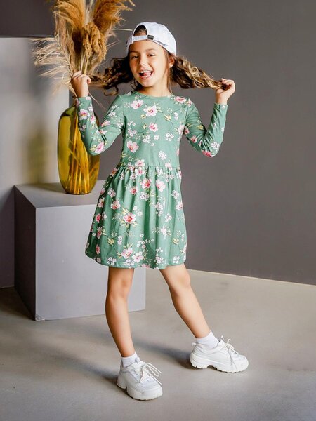 Платье Девочкам Россия Зелёный Цветы (фото 1)