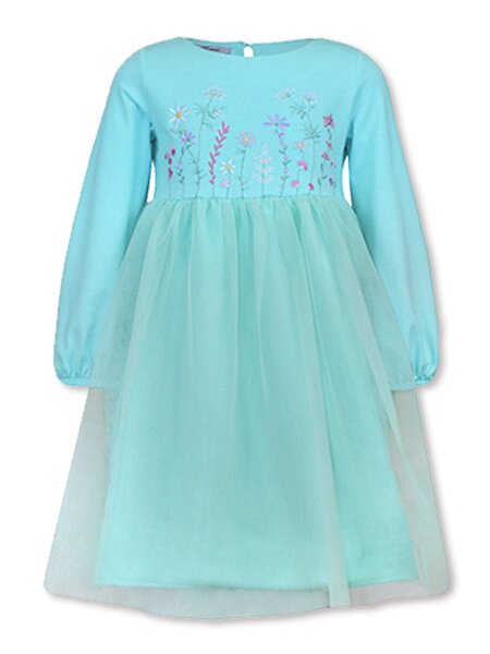 Платье Девочкам Лунёва Мятный светлый Цветы (фото 1)