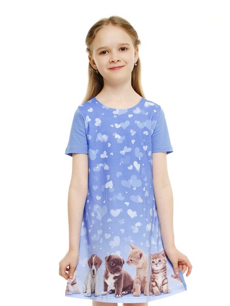 Платье Девочкам Россия Синий светлый Зверята (фото 1)
