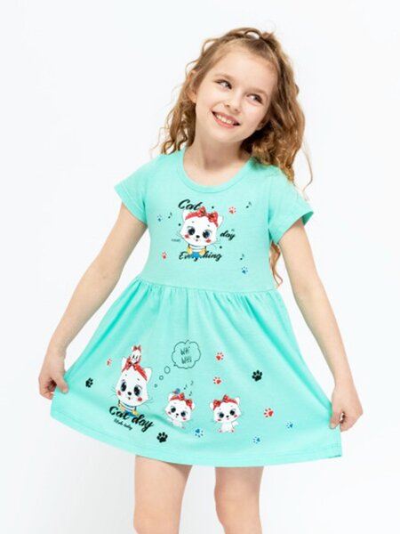 Платье Девочкам Россия Мятный Кошки (фото 1)