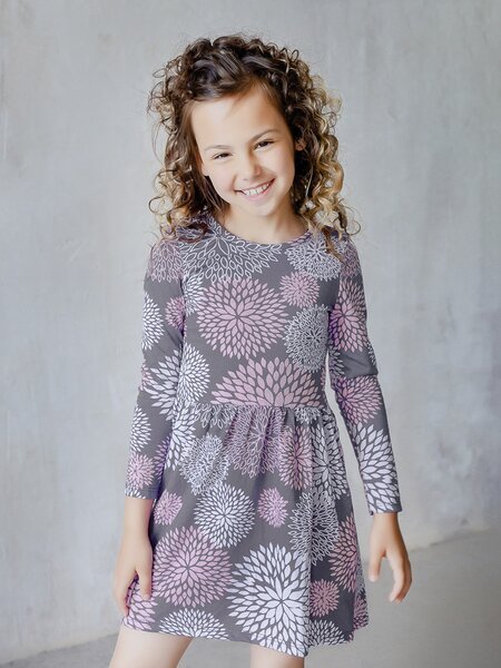 Платье Девочкам Россия Серый; Розовый Цветы (фото 1)