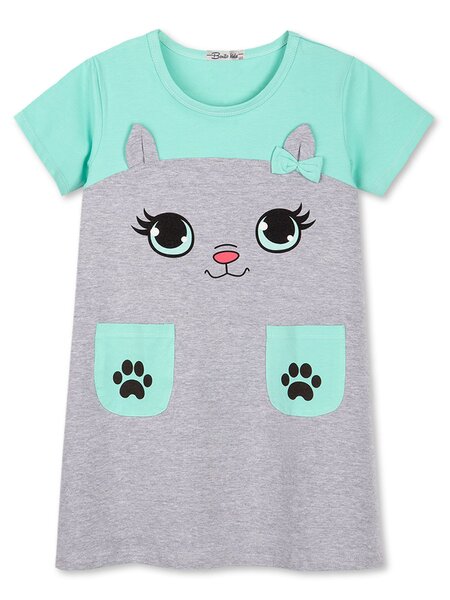 Платье Девочкам Bonito Серый меланж; Мятный Мордочка (фото 1)