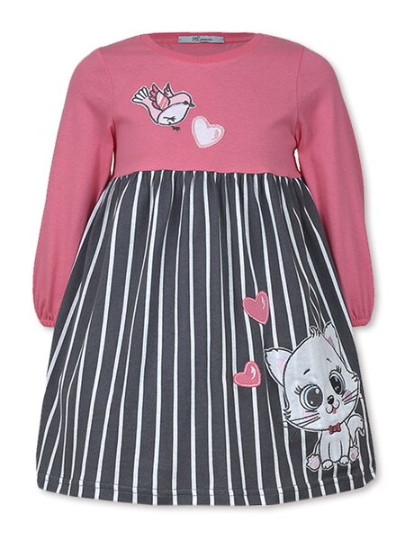 Платье Девочкам Лунёва Коралловый; Графит Птичка (фото 1)