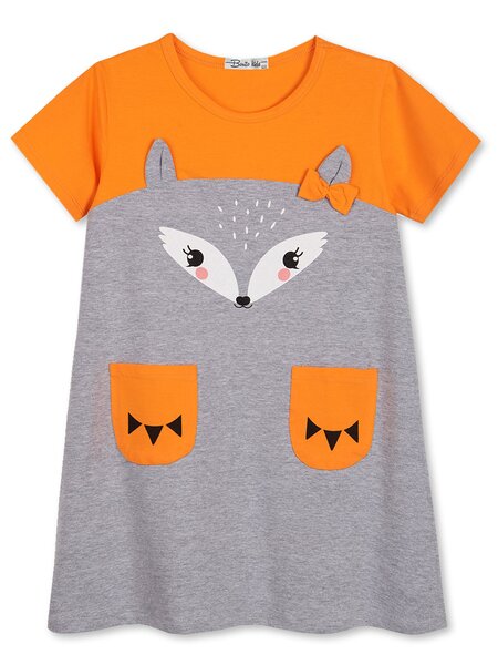 Платье Девочкам Bonito Серый меланж; Оранжевый Мордочка (фото 1)
