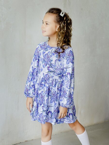 Платье Девочкам Россия Белый; Синий Цветы (фото 1)