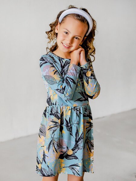 Платье Девочкам Россия Серо-голубой Птичка (фото 1)