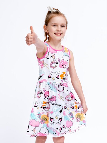 Сарафан Девочкам Россия Белый; Розовый Единорог (фото 1)