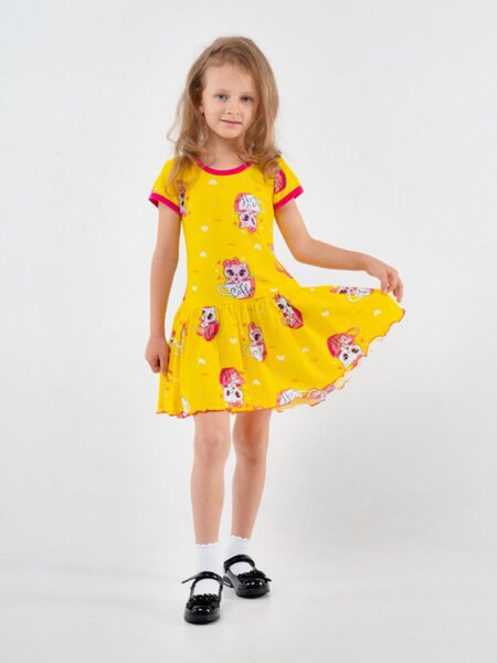 Платье Девочкам Россия Жёлтый Кошки (фото 1)