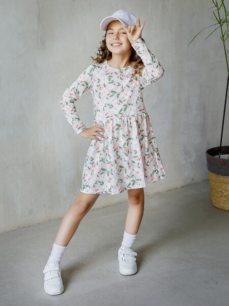 Платье Девочкам Россия Персиковый светлый Цветы (фото 1)