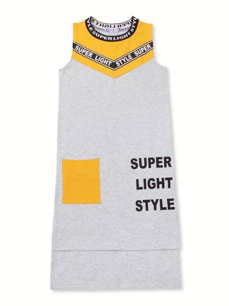 Платье Девочкам Bonito Серый меланж; Горчичный Надпись (фото 1)