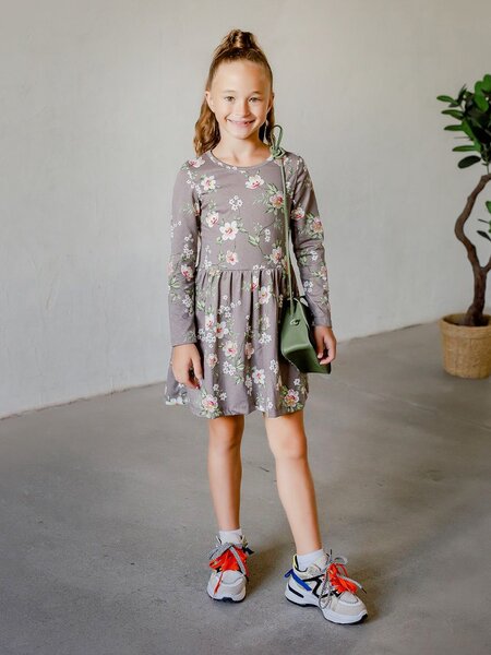 Платье Девочкам Россия Коричневый Цветы (фото 1)
