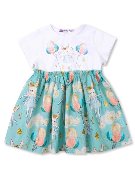 Платье Девочкам Bonito Белый; Бирюзовый Зайки (фото 1)