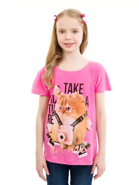 Футболка Девочкам Baby style Розовый Кошка (фото 1)