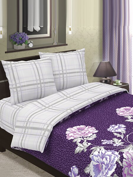 Комплект постельного белья Для дома Россия Серый; Фиолетовый Клетка (фото 1)
