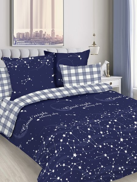 Комплект постельного белья Для дома Россия Синий тёмный Звёзды (фото 1)