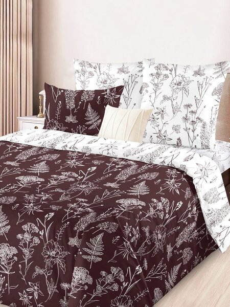 Комплект постельного белья Для дома Россия Белый; Коричневый Цветы (фото 1)