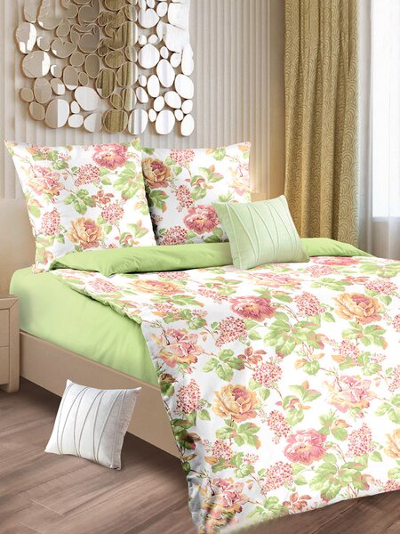 Комплект постельного белья Для дома Россия Зелёный светлый Цветы (фото 1)