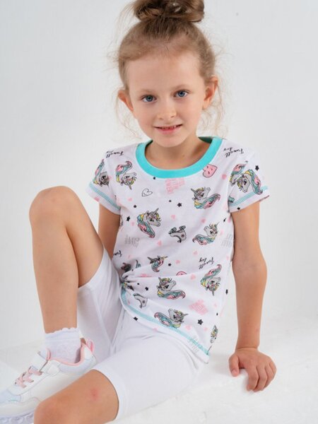 Футболка Девочкам Россия Белый Единороги (фото 1)