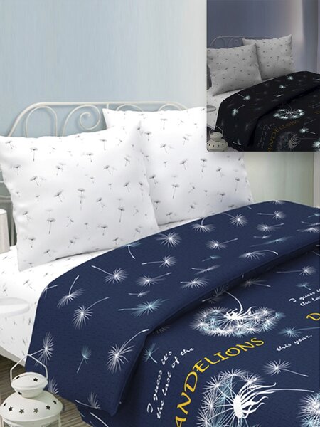 Комплект постельного белья Для дома Россия Чернильный; Белый Одуванчики (фото 1)