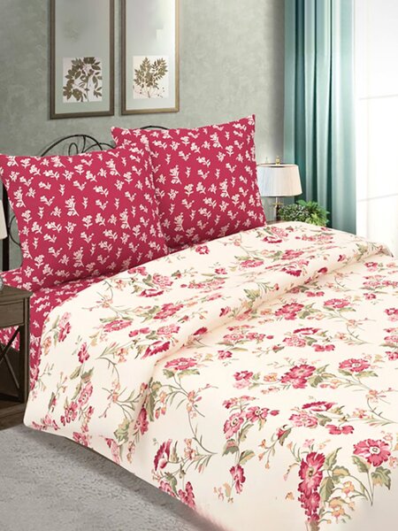 Комплект постельного белья Для дома Россия Бордовый Цветы (фото 1)