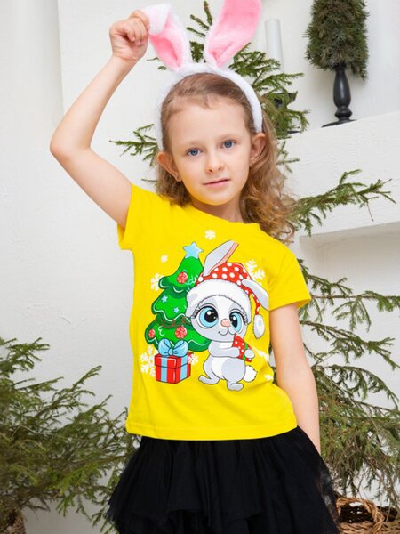 Футболка Девочкам Россия Жёлтый Зайка (фото 1)